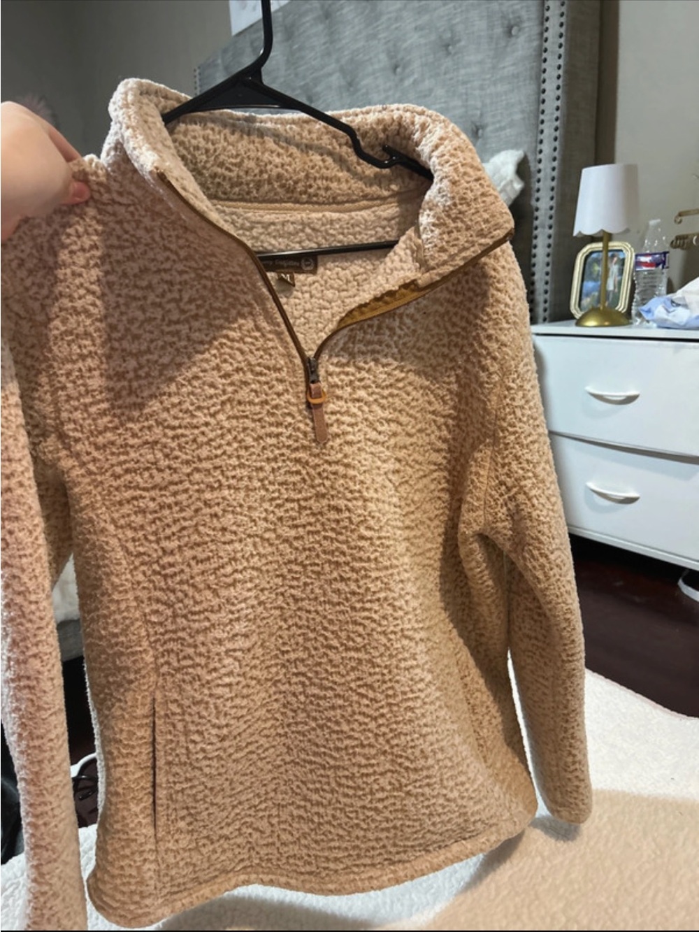 Zara Cream Sherpa Zip-Neck Pullover Sweater